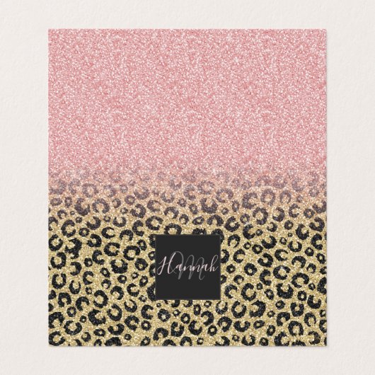 Elegante Rose Gold Glitzer Black Leopard Print Visitenkarten (Außenseite Aufgefaltet)