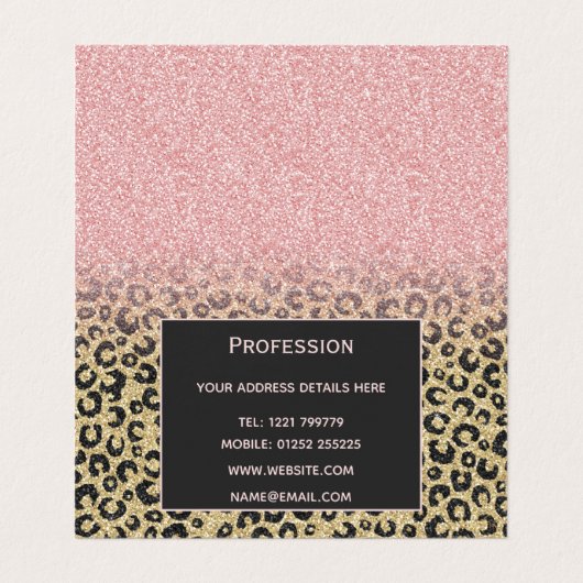 Elegante Rose Gold Glitzer Black Leopard Print Visitenkarten (Innenseite Aufgefaltet)