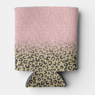 Elegante Rose Gold Glitzer Black Leopard Printwerb Dosenkühler