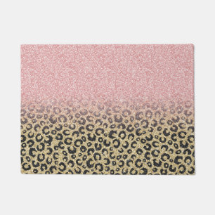 Elegante Rose Gold Glitzer Black Leopard Printwerb Fußmatte