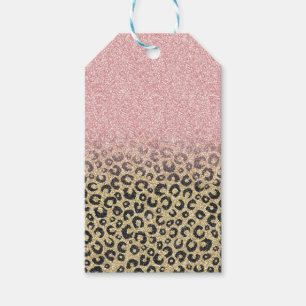Elegante Rose Gold Glitzer Black Leopard Printwerb Geschenkanhänger