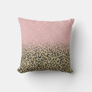 Elegante Rose Gold Glitzer Black Leopard Printwerb Kissen