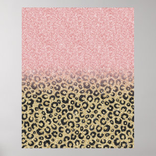 Elegante Rose Gold Glitzer Black Leopard Printwerb Poster