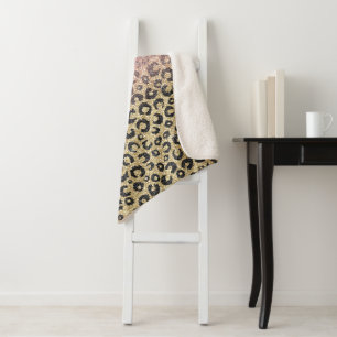 Elegante Rose Gold Glitzer Black Leopard Printwerb Sherpadecke