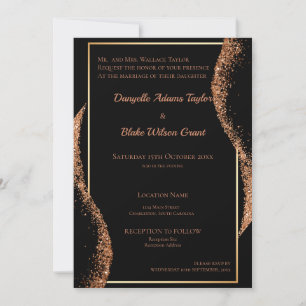Elegante Rose Gold Glitzer Black Wedding Einladung