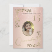 Elegante Rose Gold Glitzer Blumenstrauß Foto Quinc Einladung (Vorderseite)