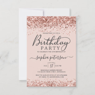 Elegante Rose Gold Glitzer Blush jedes Alter Gebur Einladung