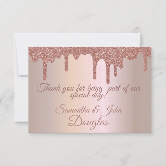 Elegante Rose Gold Glitzer, Blush und Text Dankeskarte (Vorderseite)