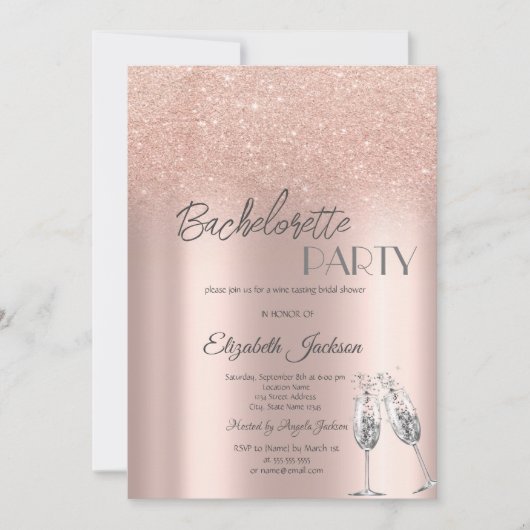 Elegante Rose Gold Glitzer Bokeh Bachelorette Einladung (Vorderseite)