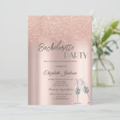 Elegante Rose Gold Glitzer Bokeh Bachelorette Einladung (Stehend Vorderseite)