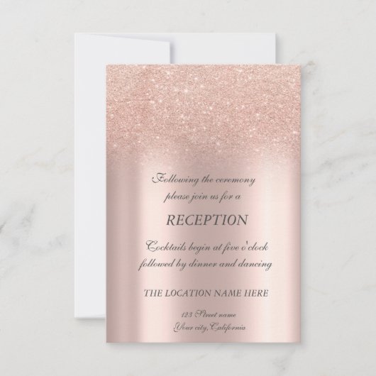 Elegante Rose Gold Glitzer Bokeh Hochzeitsempfang Einladung (Vorderseite)