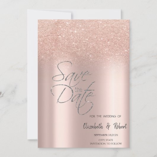 Elegante Rose Gold Glitzer Bokeh Save the Date (Vorderseite)