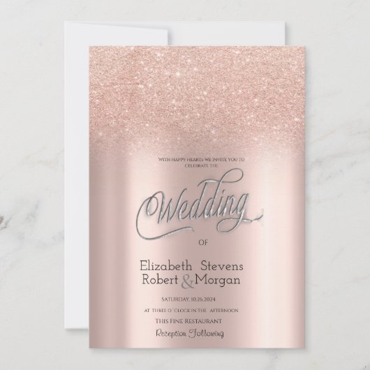 Elegante Rose Gold Glitzer Bokeh Wedding Einladung (Vorderseite)