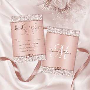 Elegante Rose Gold Glitzer Damask Hochzeit UAWG RSVP Karte