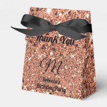 Elegante Rose Gold Glitzer Danke Monogram Black