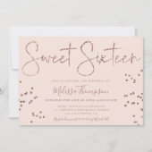 Elegante Rose Gold Glitzer Drehbuch Rosa Süße 16 Einladung (Vorderseite)