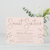 Elegante Rose Gold Glitzer Drehbuch Rosa Süße 16 Einladung (Stehend Vorderseite)