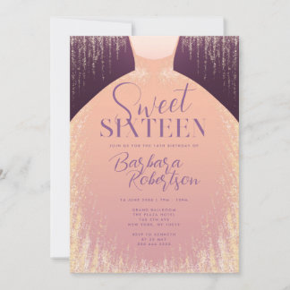 Elegante Rose Gold Glitzer Dress 16 . Geburtstag Einladung