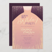 Elegante Rose Gold Glitzer Dress 18. Geburtstag Einladung (Vorne/Hinten)