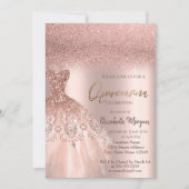 Elegante Rose Gold Glitzer Dress Quinceañera Einladung (Vorderseite)