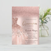 Elegante Rose Gold Glitzer Dress Quinceañera Einladung (Stehend Vorderseite)