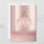 Elegante Rose Gold Glitzer Dress Quinceañera Einladung (Rückseite)