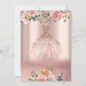 Elegante Rose Gold Glitzer Dress Rose Quinceañera Einladung (Rückseite)