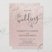 Elegante Rose Gold Glitzer Einladung zur Hochzeit (Vorne/Hinten)