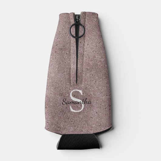 Elegante Rose Gold Glitzer Foil Sparkle Monogramm Flaschenkühler (Rückseite)
