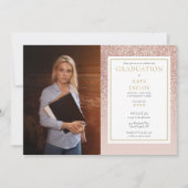 Elegante Rose Gold Glitzer Foto Abschluss Einladung (Vorderseite)