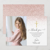 Elegante Rose Gold Glitzer Foto-Bestätigung Dankeskarte (Vorne/Hinten)