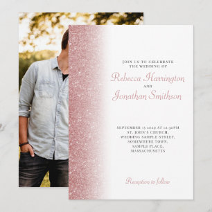 Elegante Rose Gold Glitzer Foto Einladung Hochzeit