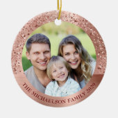 Elegante Rose Gold Glitzer Foto Metallic Keramik Ornament (Vorne)