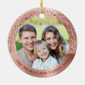Elegante Rose Gold Glitzer Foto Metallic Keramik Ornament (Hinten)