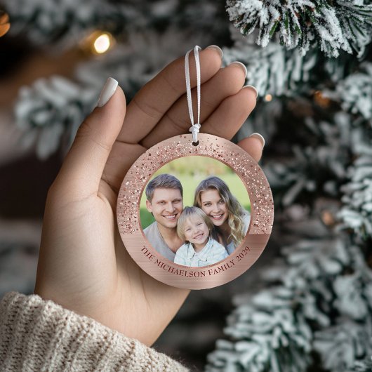 Elegante Rose Gold Glitzer Foto Metallic Keramik Ornament