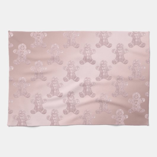 Elegante Rose Gold Glitzer Gingerbread Man Pattern Geschirrtuch (Horizontal)