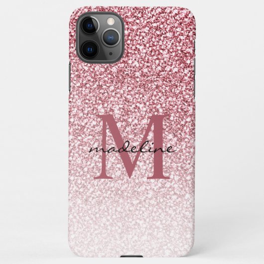 Elegante Rose Gold Glitzer Girly Monogram iPhone Hülle (Rückseite)