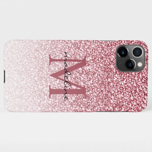 Elegante Rose Gold Glitzer Girly Monogram iPhone Hülle (Rückseite (Horizontal))
