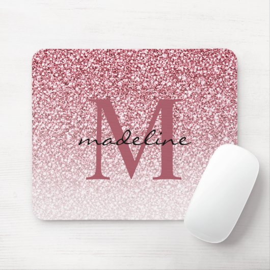 Elegante Rose Gold Glitzer Girly Monogram Mousepad (Mit Mouse)