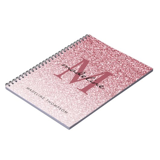 Elegante Rose Gold Glitzer Girly Monogram Notizblock (Linke Seite)