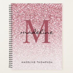 Elegante Rose Gold Glitzer Girly Monogram Planer