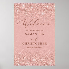 Elegante Rose Gold Glitzer Glitzern Hochzeitsempfa Poster