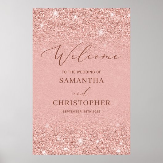 Elegante Rose Gold Glitzer Glitzern Hochzeitsempfa Poster (Vorne)