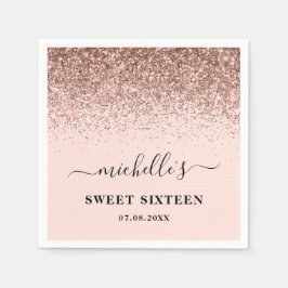 Elegante Rose Gold Glitzer Glitzern Name Sweet 16 Serviette