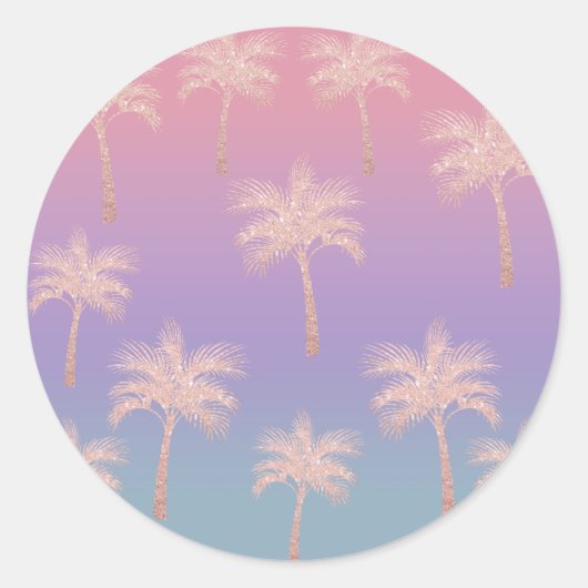 Elegante Rose Gold Glitzer Gradient Palm Muster Runder Aufkleber (Vorderseite)