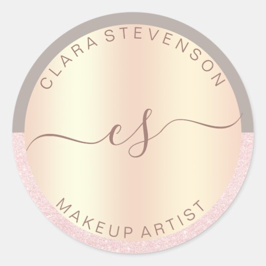 Elegante Rose Gold Glitzer & Grau Make-up Künstler Runder Aufkleber (Vorderseite)
