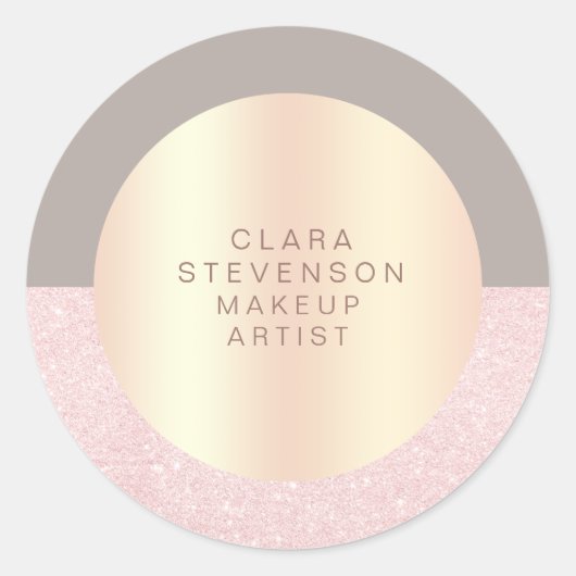 Elegante Rose Gold Glitzer & Grau Make-up Künstler Runder Aufkleber (Vorderseite)