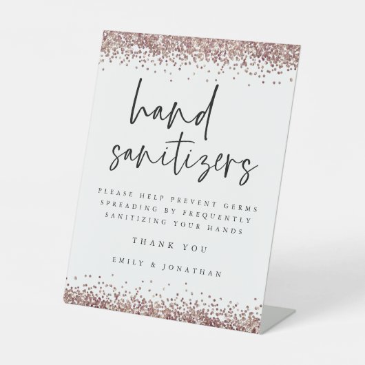 Elegante Rose Gold Glitzer Hand Sanitizer Station Sockelschild (Vorderseite)