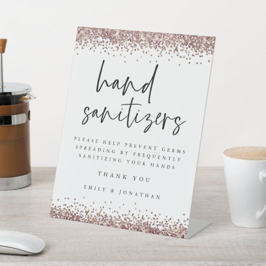 Elegante Rose Gold Glitzer Hand Sanitizer Station Sockelschild (In SItu)
