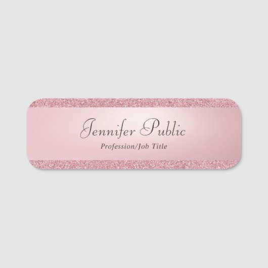 Elegante Rose Gold Glitzer Handwriting-Skripttext Namensschild (Vorderseite)